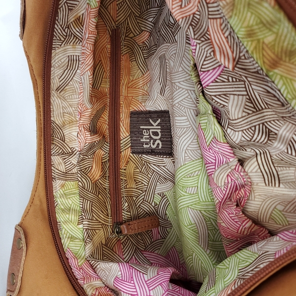 The Sak Leather Patterned Shoulder Bag Brown Leather Zipper Top - Picture 12 of 15